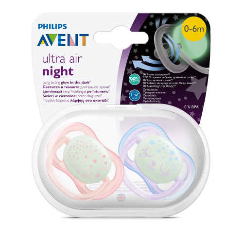 Пустышка силиконовая Avent Ultra Air Night 0-6 мес SCF376/12