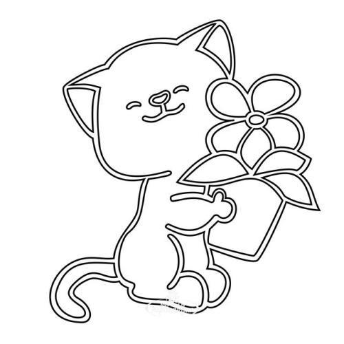 Трафарет Кот с цветком