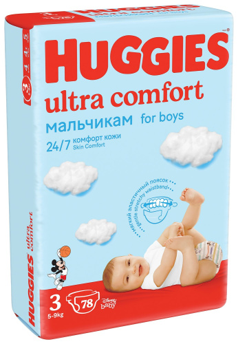 Подгузники Huggies Ultra Comfort для мальчиков 3, 78 шт