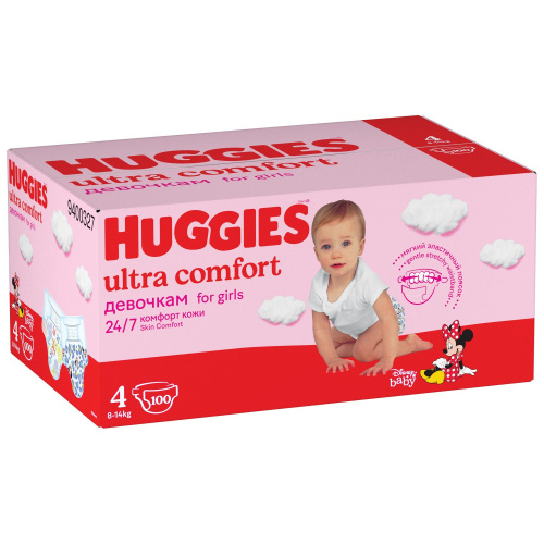 Подгузники Huggies Ultra Comfort 4 (8-14 кг) для девочек, 100 шт