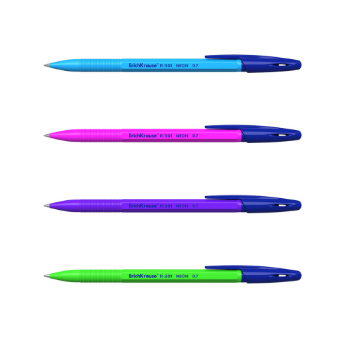 Набор ручек шариковых синие 4шт. 0,7мм ErichKrause R-301 Neon Stick