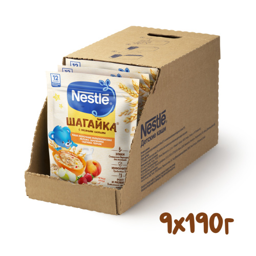 Молочная каша Nestle Шагайка 5 злаков с яблоком, земляникой и персиком 190г