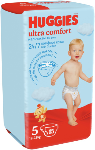 Подгузники Huggies Ultra Comfort для мальчиков 5 12-22 кг 15 шт