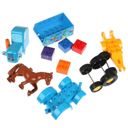 Конструктор Синий Трактор с тележкой 12дет.