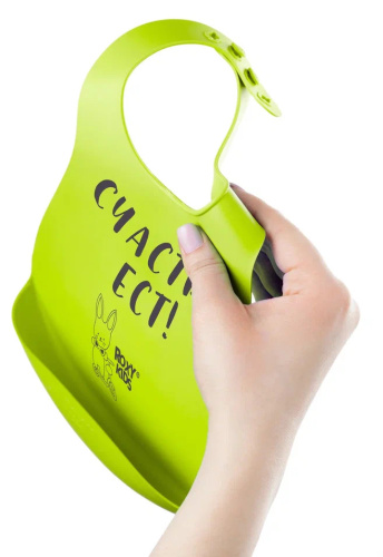 Слюнявчик детский нагрудник для кормления Roxy-Kids мягкий с кармашком и застежкой, цвет зеленый