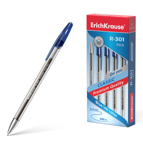 Ручка гелевая синяя 0,5мм ErichKrause R-301 Classic Gel Stick