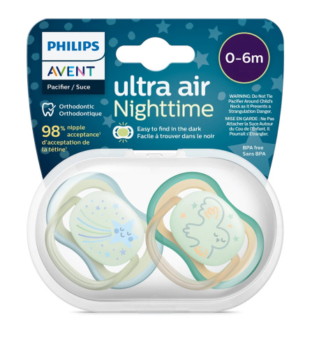Пустышка для мальчиков Philips AVENT ultra air ночная светящаяся, с 0-6 месяцев, 2шт