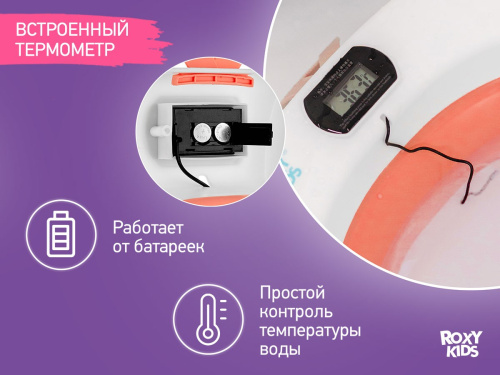 Ванночка Roxy Kids складная с термометром и матрасиком (КИТЫ, розовый)