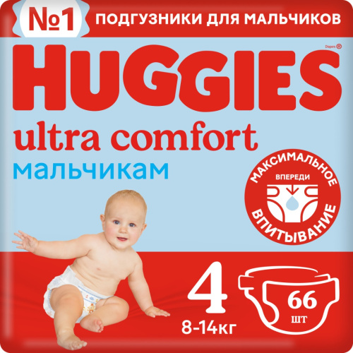 Подгузники Huggies Ultra Comfort для мальчиков 4 8-14 кг 66 шт