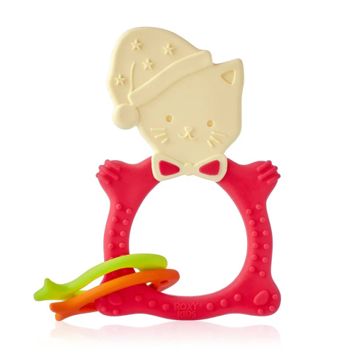 Прорезыватель Roxy-Kids универсальный на держателе MEOW TEETHER, цвет коралловый