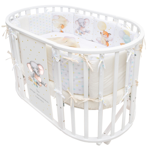 Кровать трансформер Baby Sleep 7в1 круг/овал(белый Слоник)