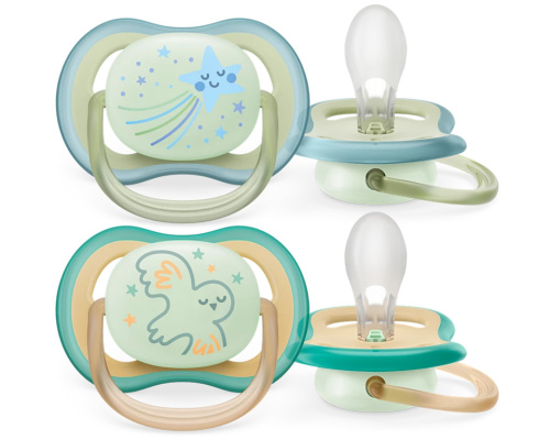 Пустышка для мальчиков Philips AVENT ultra air ночная светящаяся, с 0-6 месяцев, 2шт
