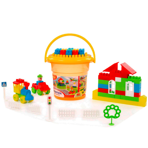 Конструктор Строитель 68 эл в ведре оранжевом