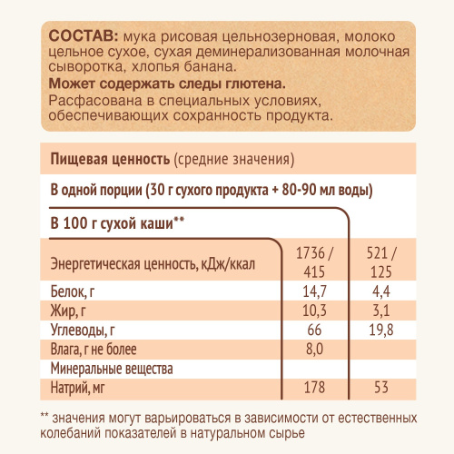 Молочная рисовая каша Nutrilak Premium PROCEREALS со вкусом банана, 200 г