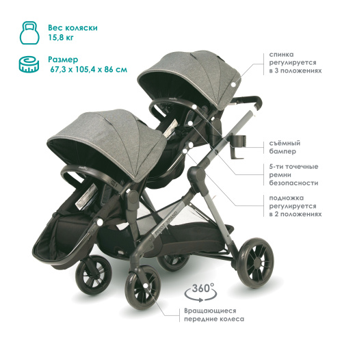 Коляска для двойни Evenflo Pivot Xpand (Gray)
