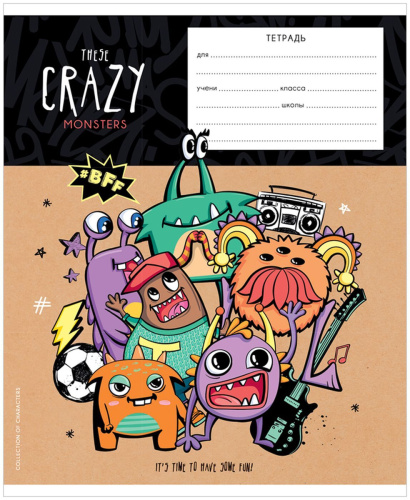 Тетрадь 24л., клетка ArtSpace Рисунки. Crazy monsters