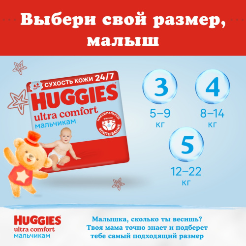 Подгузники Huggies Ultra Comfort для мальчиков 4 8-14 кг 66 шт