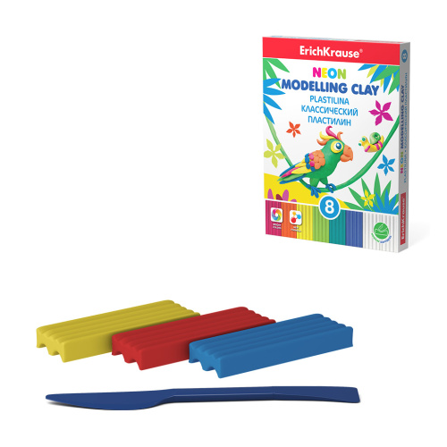 Пластилин 6цв.+2 белых 144гр. ErichKrause Neon
