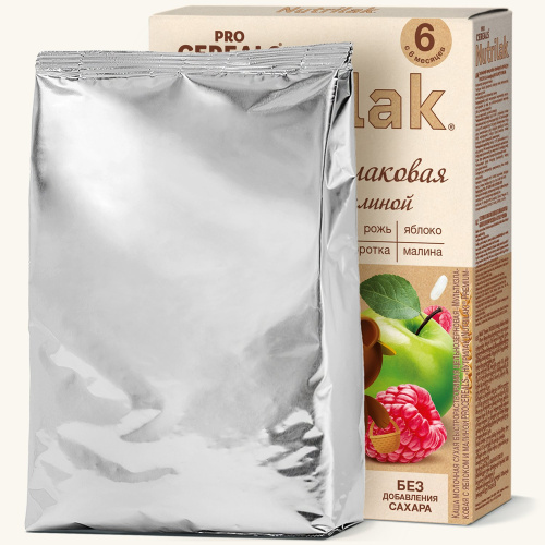 Молочная мультизлаковя каша Nutrilak Premium PROCEREALS со вкусом яблока и малины, 200г
