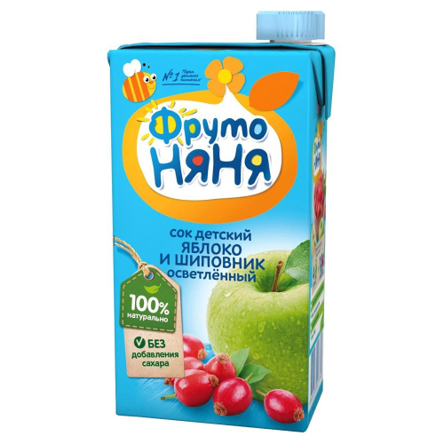 Натуральный осветленный сок Фруто Няня с яблоком и шиповником, 500 мл