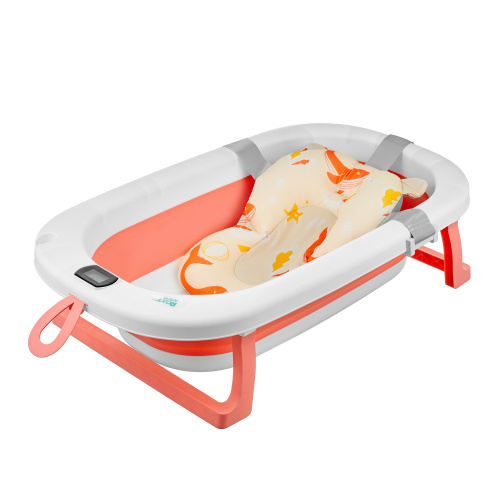 Ванночка Roxy Kids складная с термометром и матрасиком (КИТЫ, розовый)