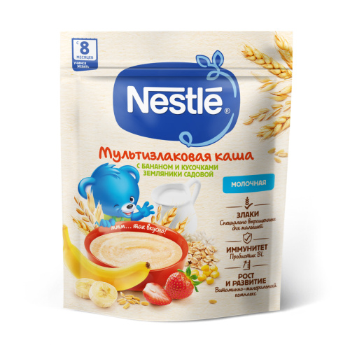 Молочная каша Nestle мультизлаковая банан и земляника 200г