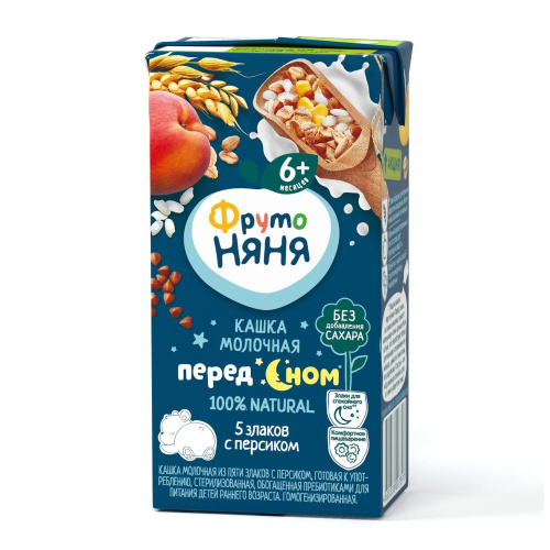 Каша молочная  Фруто Няня 5 злаков с персиком с пребиотиками 200 мл