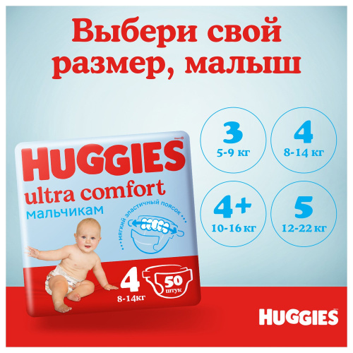Подгузники Huggies Ultra Comfort 5 (12-22 кг) для мальчиков 84 шт