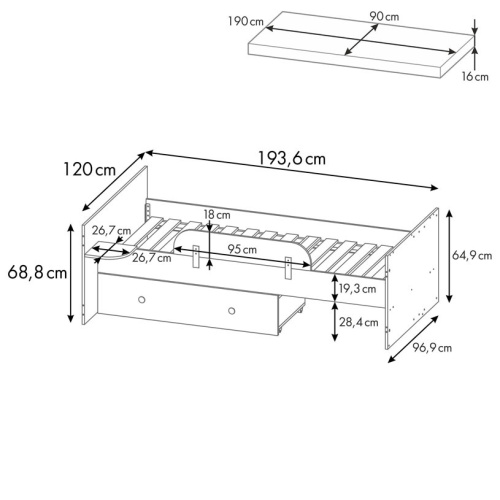 Набор деталей для подростковой кровати French/Ameli 900(белый)