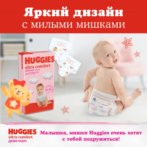 Подгузники Huggies Ultra Comfort для девочек 4 8-14 кг 19 шт