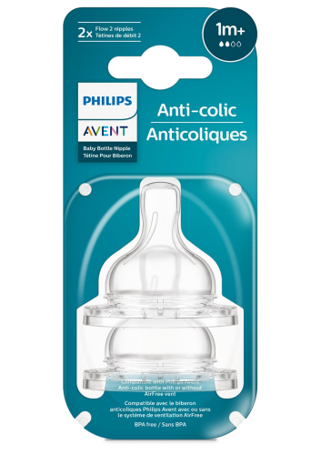 Антиколиковая соска для бутылочек Philips AVENT с 1 месяцев 2шт
