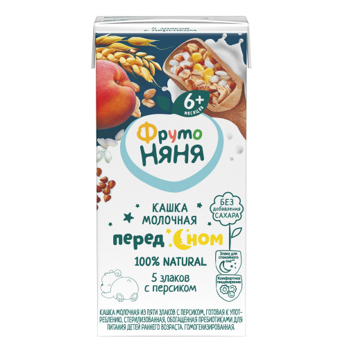 Каша молочная  Фруто Няня 5 злаков с персиком с пребиотиками 200 мл