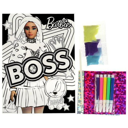 Аппликация из фольги с песком Барби