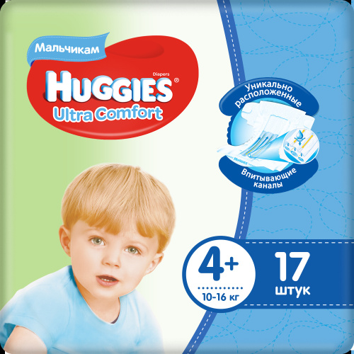 Подгузники Huggies Ultra Comfort для мальчиков 4+ 10-16 кг 17 шт