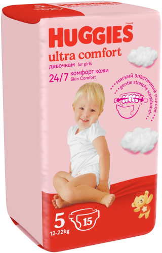 Подгузники Huggies Ultra Comfort для девочек 5 12-22 кг 15 шт