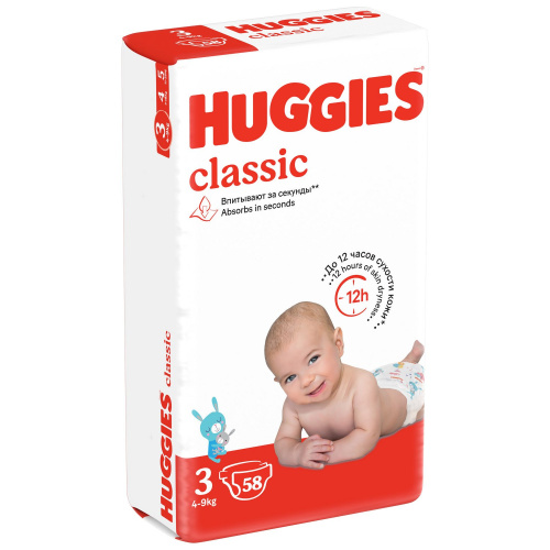Подгузники Huggies Classic 3 Jumbo 4-9 кг 58 шт