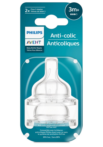 Антиколиковая соска для бутылочек Philips AVENT с 3 месяцев 2шт