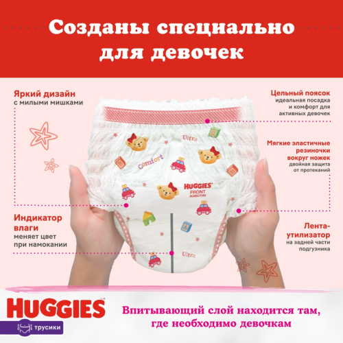 Подгузники-трусики Huggies для девочек 6 15-25кг 14шт
