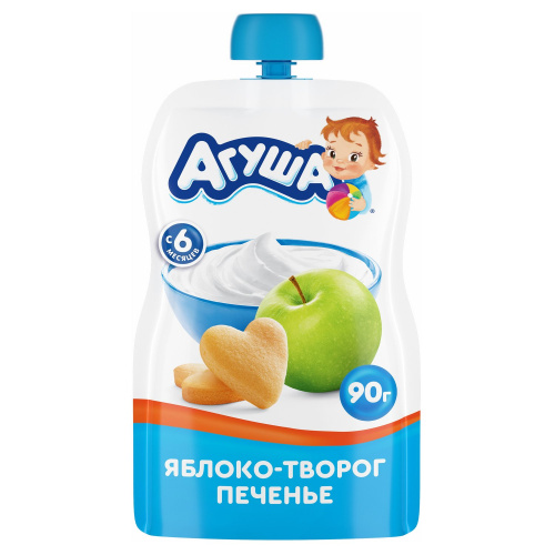 Пюре Агуша яблоко, творог, печенье 90 г