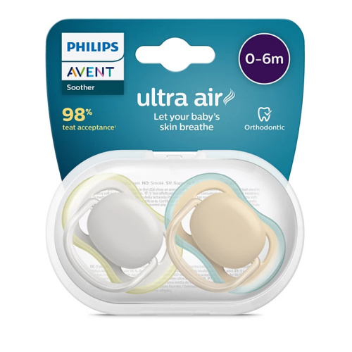 Пустышка Philips AVENT ultra air нейтральный цвет с 0-6 месяцев, 2шт