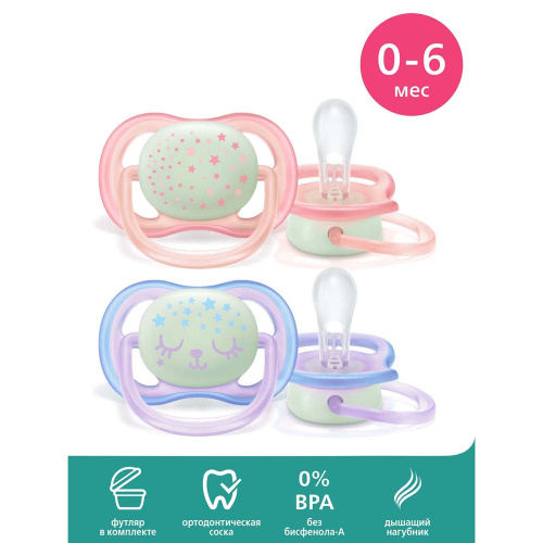 Пустышка силиконовая Avent Ultra Air Night 0-6 мес SCF376/12