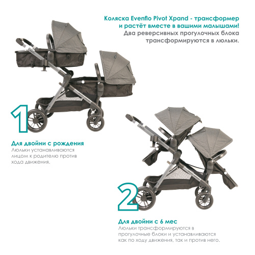 Коляска для двойни Evenflo Pivot Xpand (Gray)