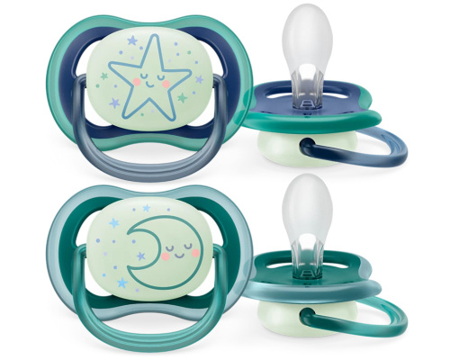 Пустышка для мальчиков Philips AVENT ultra air ночная светящаяся, с 6-18 месяцев, 2шт