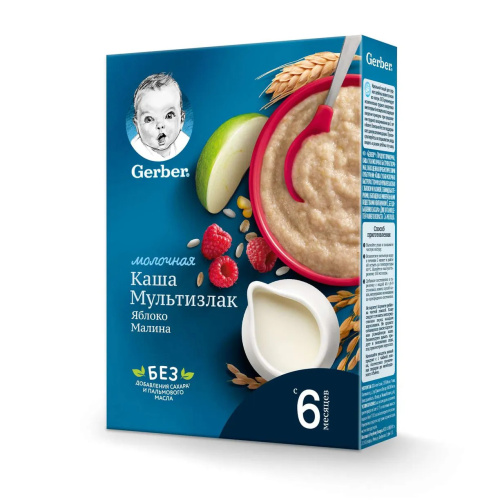 Каша молочная Gerber мультизлаковая яблоко малина 180г