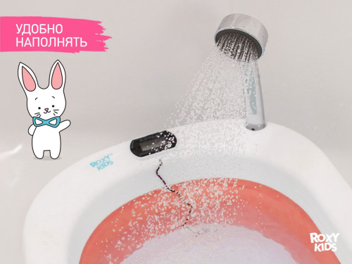 Ванночка Roxy Kids складная с термометром и матрасиком (КИТЫ, розовый)
