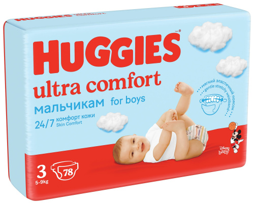 Подгузники Huggies Ultra Comfort для мальчиков 3, 78 шт