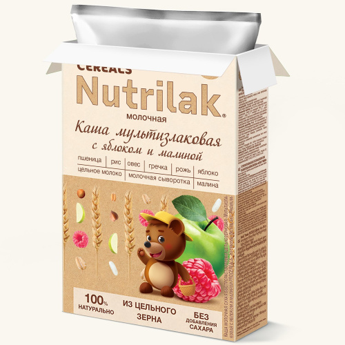 Молочная мультизлаковя каша Nutrilak Premium PROCEREALS со вкусом яблока и малины, 200г