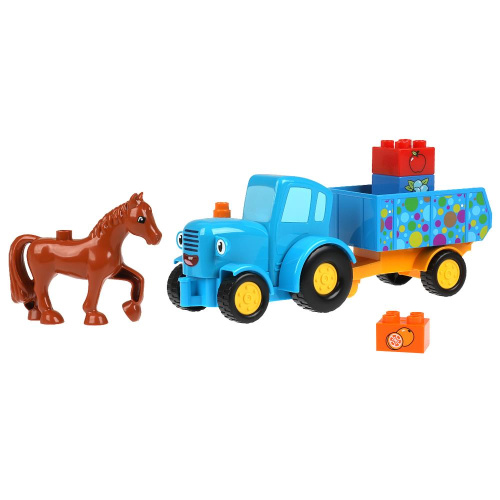 Конструктор Синий Трактор с тележкой 12дет.