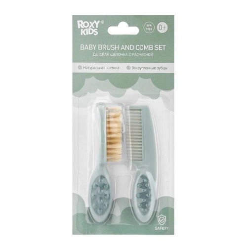 Детская расческа-щетка Roxy-Kids с мягким ворсом из овечьей шерсти и гребешок, цвет зеленая