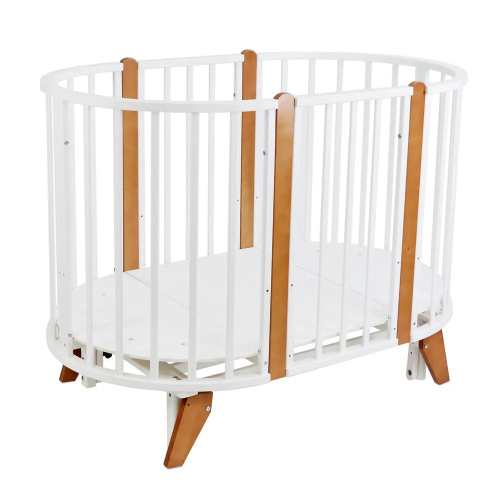 Кроватка София NEW круг/овал с маятником(белый-натуральный)